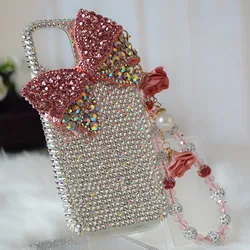 Crystal Diamond Bow Wrist Phone Case For iPhone 16 15 12 13 14 11 Pro Plus Samsung Galaxy S24 S22 S21 S23 FE Ultra Note 20