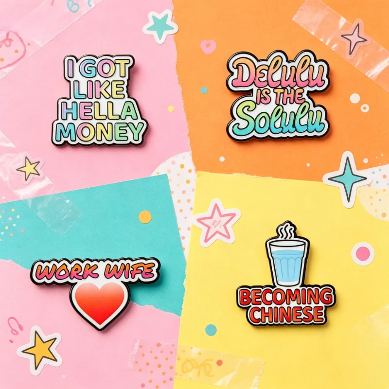 Fashion Colorful English Slogan Brooch Commuter Casual Enamel Metal Badge Gift Pin DIY Clothing Bags Scarf T-shirt Accessories