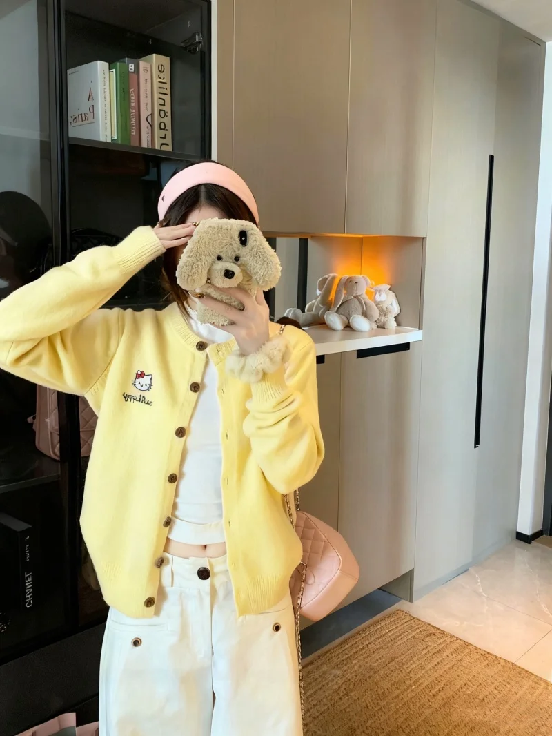 Autumn Winter New Sle Women's round Ne Embroidered Long Sve Sweater Cardigan Soft Cozy Versatile Inner And Outer Wear