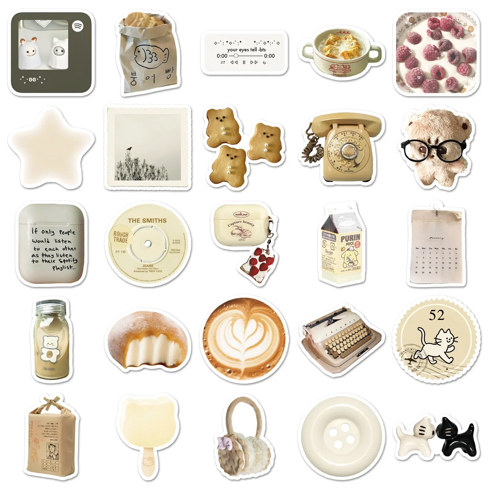 50PCS Cute Oat Latte Ins Style Graffiti Sticker Small Fresh Cartoon Afternoon Tea Creative Decorative Stickers DIY Guitar Gifts