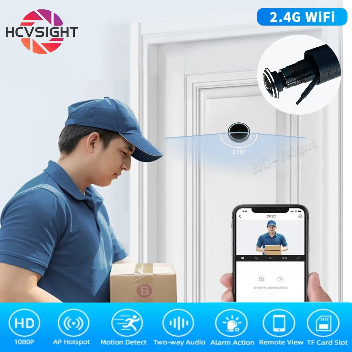 V380 Door Eye Hole Security 1080P HD 1.78mm obiettivo grandangolare FishEye CCTV Network Mini spioncino porta Audio WifI Camera P2P ONVIF