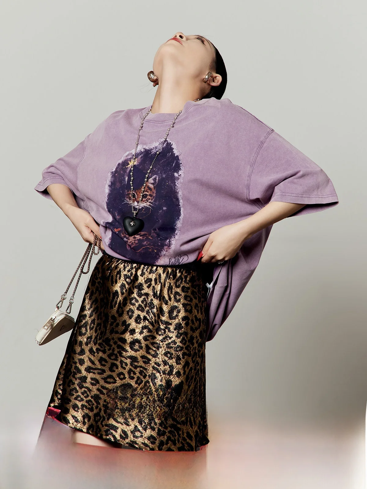 

Womens Loose Fit Short Sleeve T-Shirt Vintage Leopard Print Casual Style Light Purple Top Breathable Comfortable Summer New A...