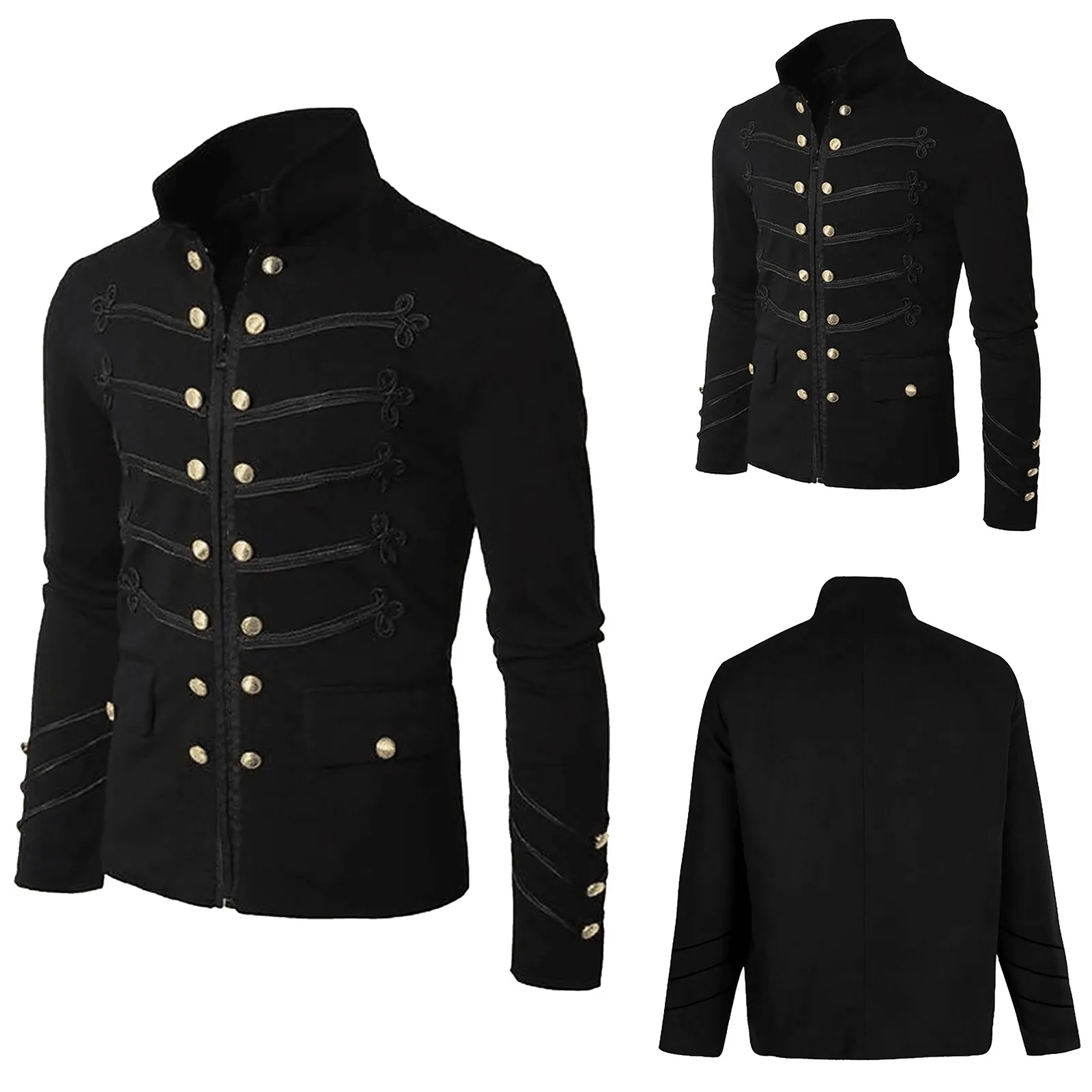 Vestes militaires gothiques Steampunk pour hommes, vestes médiévales vintage solides, manteau de redingote Rock à col montant, combinaison punk rétro masculine, 2024