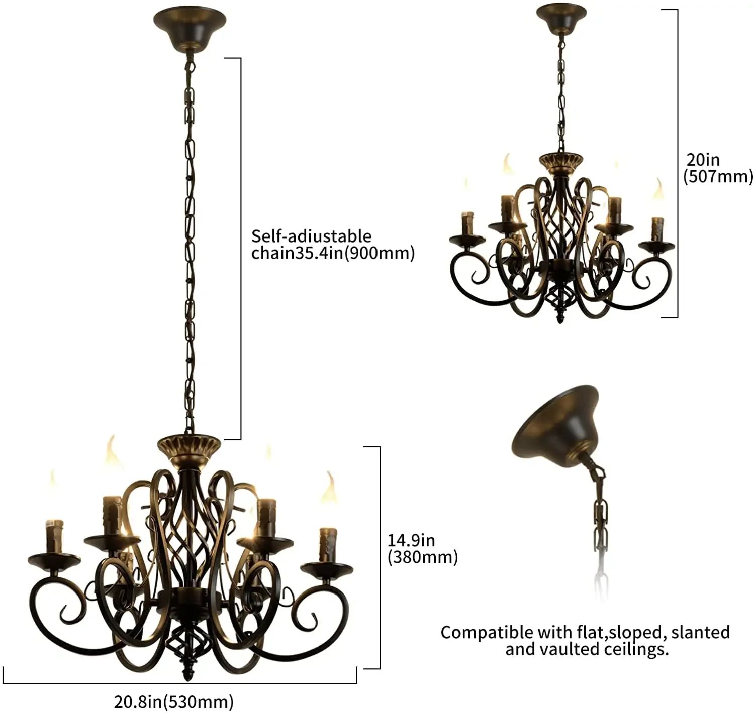 Imagem -05 - Lustre Francês Preto do País Farmhouse Candle Iron Chandeliersvintage Metal Pendant Light Cozinha Ilha Fixture Luzes