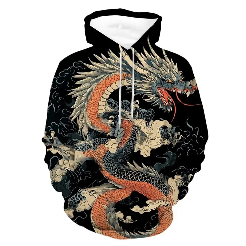 

Fashion Chinese Dragon Graphic Hoodies For Men Vintage Harajuku Oversized Sweatshirt Autumn Winter Casual Tops Trend Men Clothes