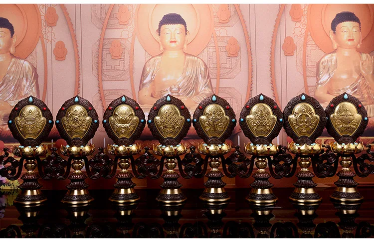 Wholesale Buddhist articles # Buddhism temples religious Eight Auspicious of 8 JI XIANG Gilding statue