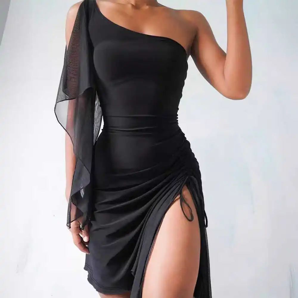 

Sexy High Waist Me Slit Par Dr Women's oulder Bared Lace Sve Asymmetrical ort Skirt Summer Dr