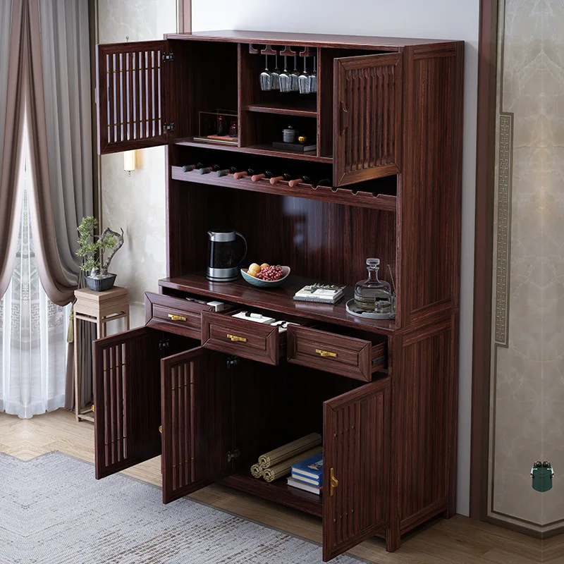 Ebony All Solid Wood Bookcase Locker Wine Cabinet Bookshelf Grocery Cabinet Storage