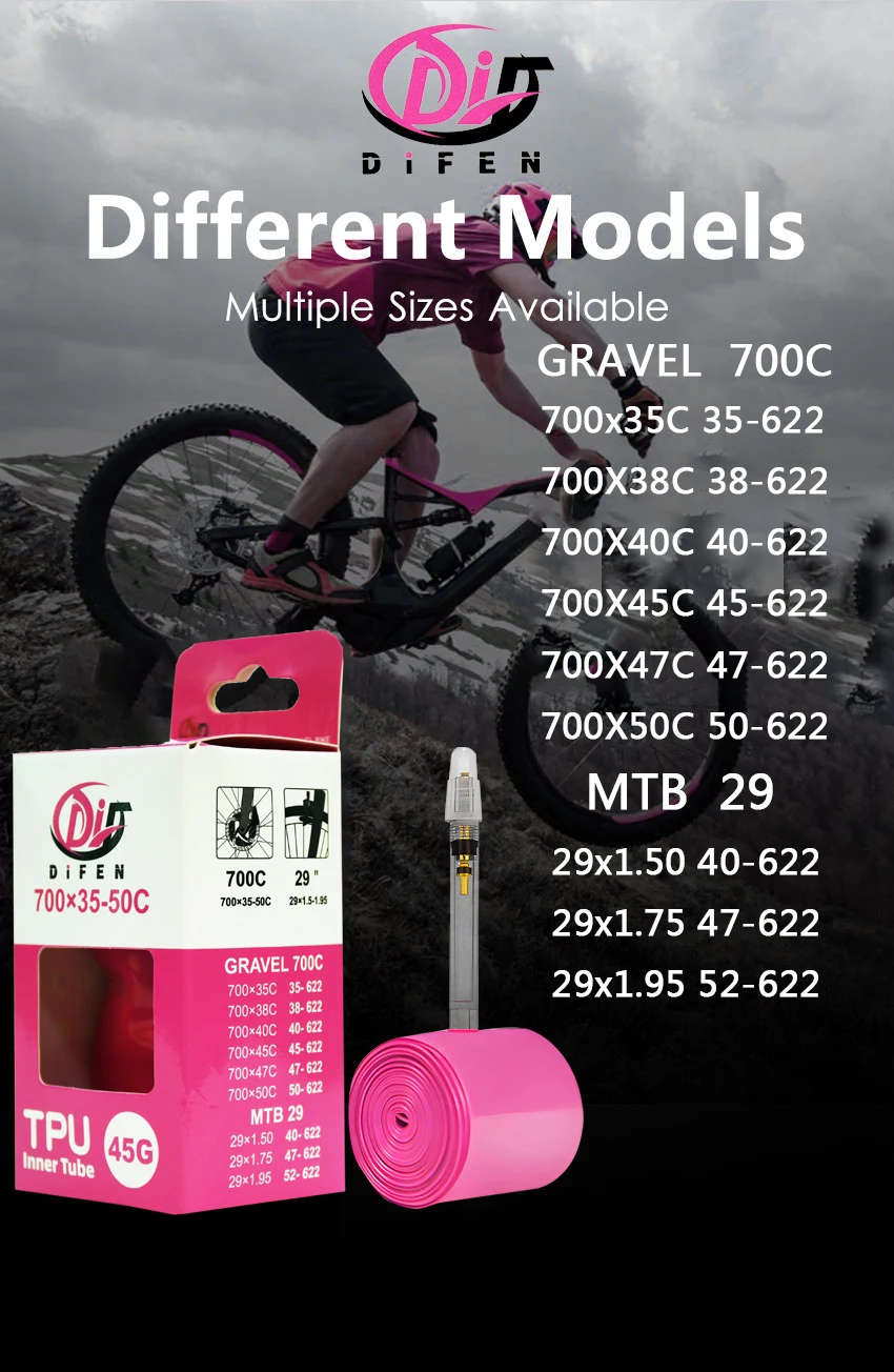 DiFEN TPU Innenschlauch 700C GRAVEL Bike 700x35-50C für 35C 38C 40C 45C 50C Reifen Fahrradkamera MTB 29x1.5-1.95 Pneu Aro Reifen 45G – Detail 3