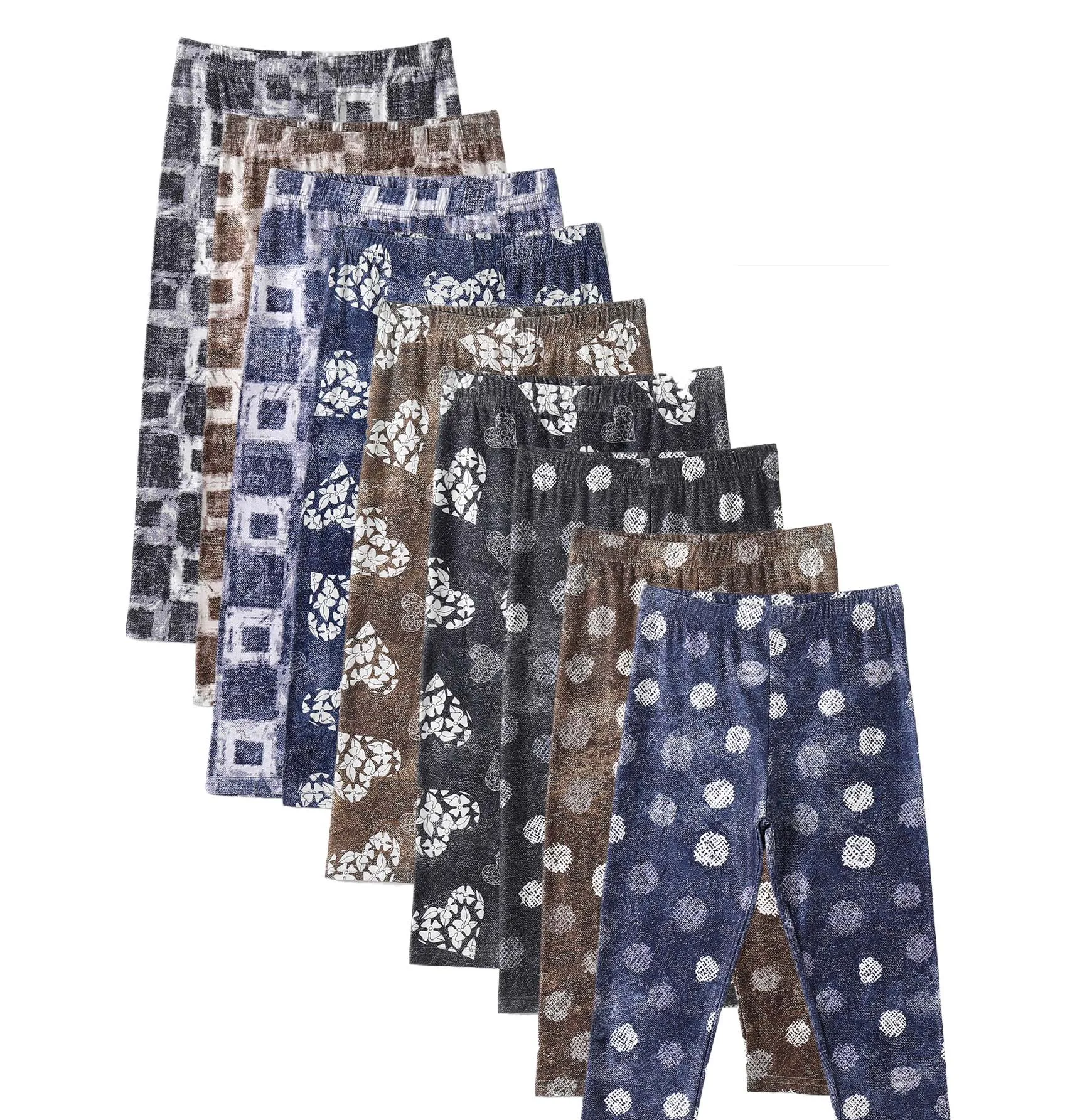 

Girls' Casual Love Printed Leggings, Cropped Pants, Thin Pants, Spring, Summer, 9 Pcs