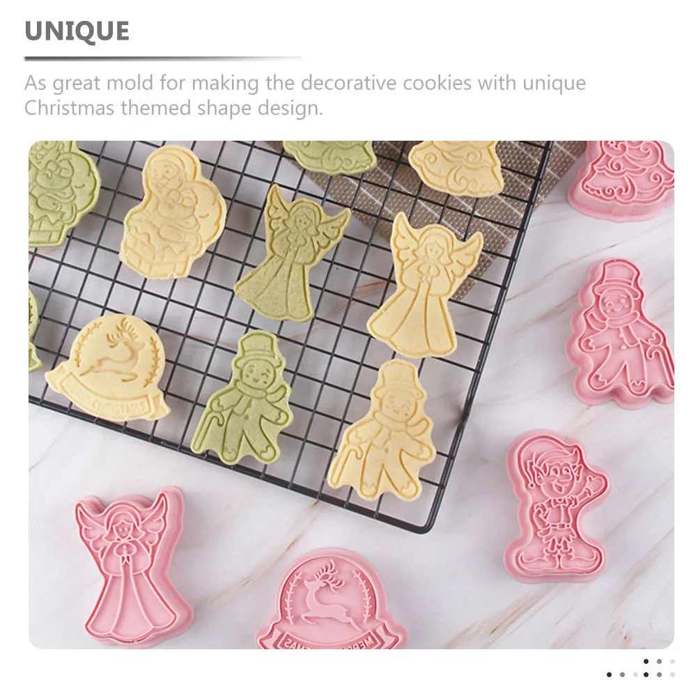 8 pezzi stampi per biscotti a tema natalizio PP tipo pressa forniture da forno antiaderenti timbri per biscotti natalizi stampo per biscotti in plastica
