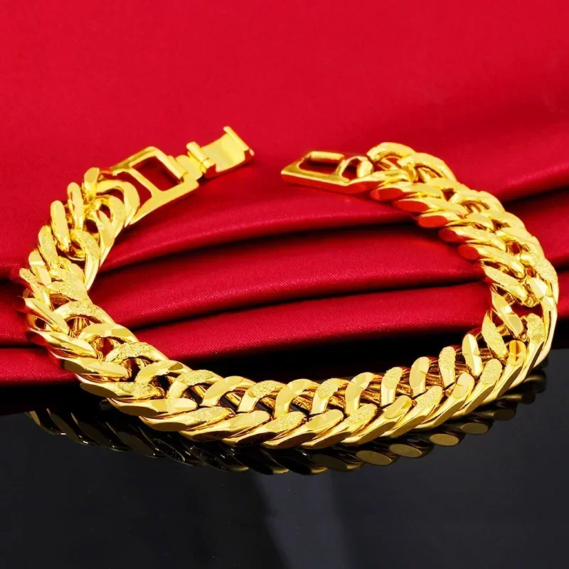 

12MM 24k Real Gold 999 Real Pure Bracelet for Men Women Chain Bracelets Bangles Wristband African Gold Fine Jewelry