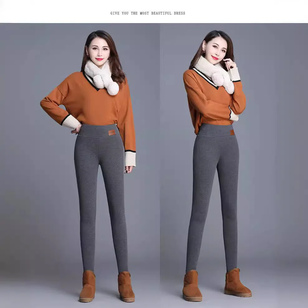 Pantaloni da trekking da donna termici spessi e caldi foderati in pile invernale elasticizzati leggings a matita con pile invernale per le donne alla moda