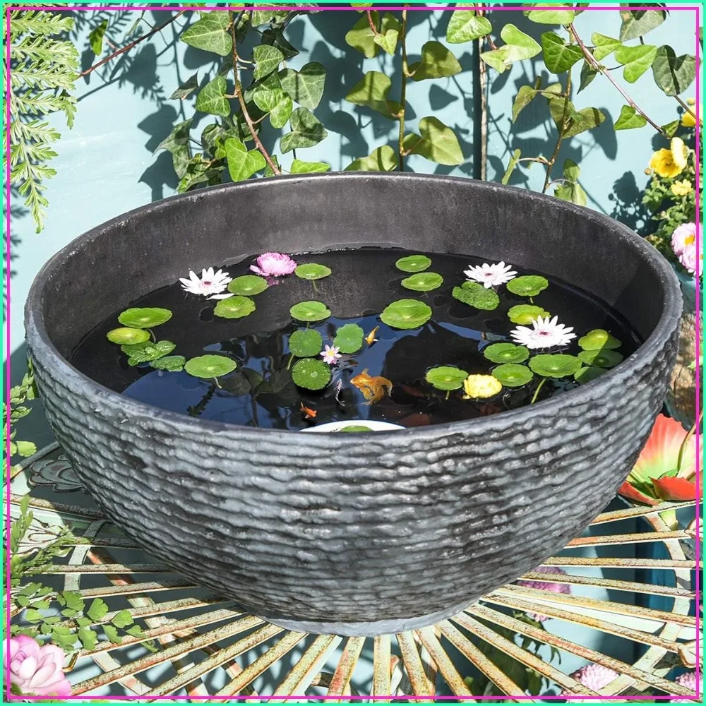 

Large 15.6" Marble Texture Planter Pot, Water Lily Bowl, Bird Bath & Fountain Base for Indoor/Outdoor