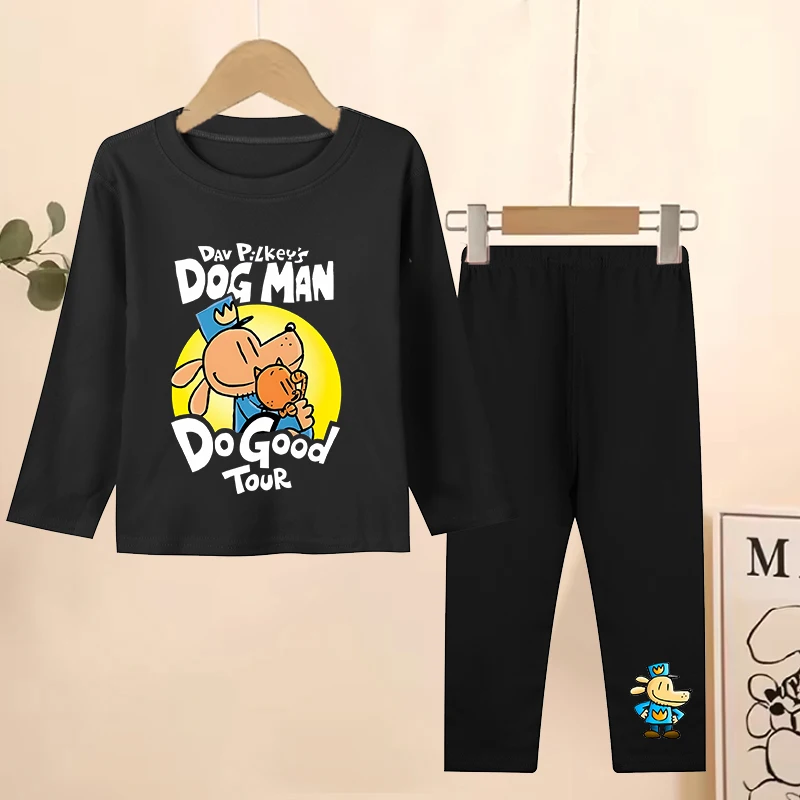 

Dog Man Long Sleeved T-shirt Pants Set Boy Girl Cute Cartoon Pajamas Kid Autumn Winter Home Clothing Anime Nightwear Sleepwear