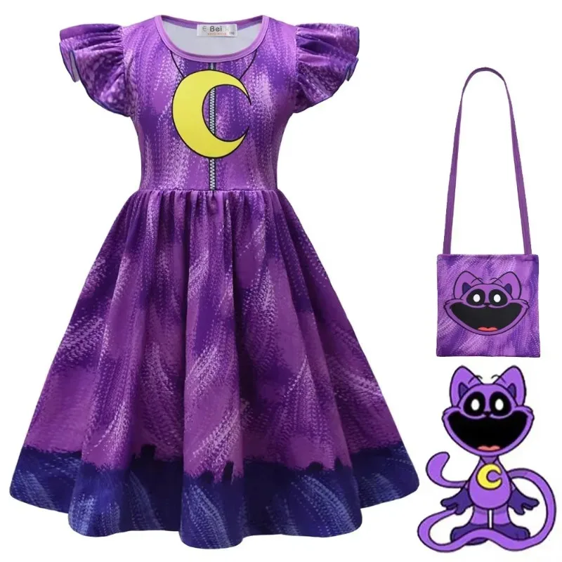 

Kids Cartoon Smiling Critters Baby Girl Dresses Kids Catnap Dogday Clothes Cosplay Costume Children Fly Sleeve Casual Dress Bag