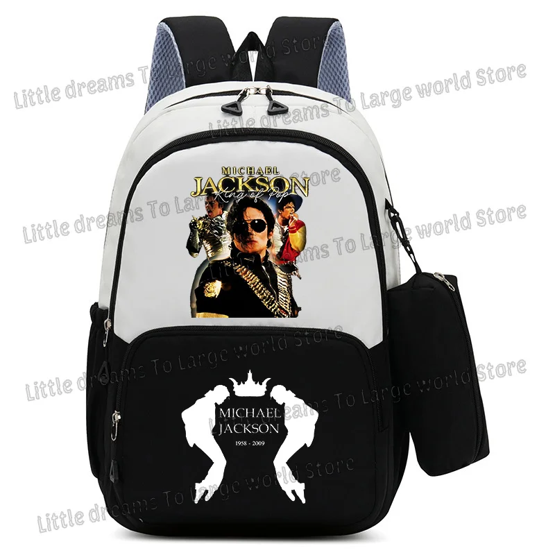 Michael Jackson Singer MJ Backpack Children School Bags for Boys Men Large Bookbag 2pcs Set with Pencil Case Harajuku Knapsack image 2
