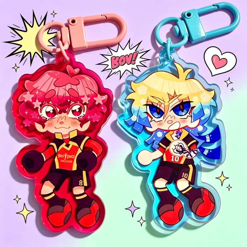 Blue Color Lock Alexis Ness&Michael Kaiser Acrylic Keychains,Anime Pair Keyring,Cute Q Version Cartoon Pendant Gift for Fans