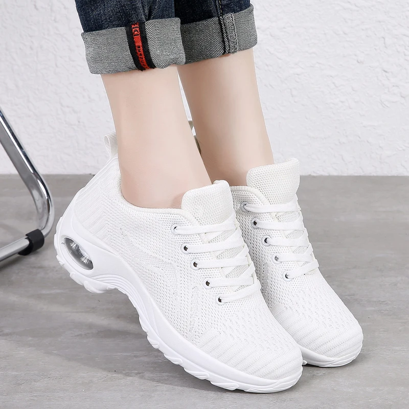 Women Walking Shoes Arch Support Comfortable Lightweight Mesh White Sneakers Air Cushion Casual Running Shoes Loafers 2269-2