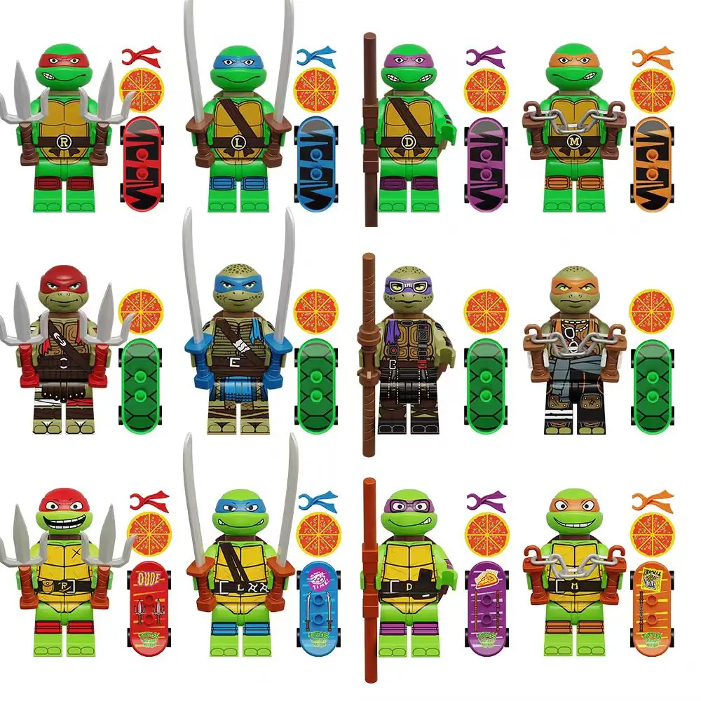 4PCS 8PCS TMNT Mini Action Figures Ninja Turtle Bricks Leo Raph Don Doll Assemble Building Blocks MOC DIY Toy for Children Gifts