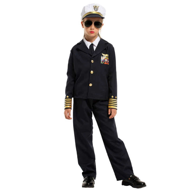 Costume de capitaine de la marine Adelo al Pilot pour enfants, uniforme d'Halloween pour garçons, fête de carnaval de Pourim, robe de paupières de Mardi Gras, enfants