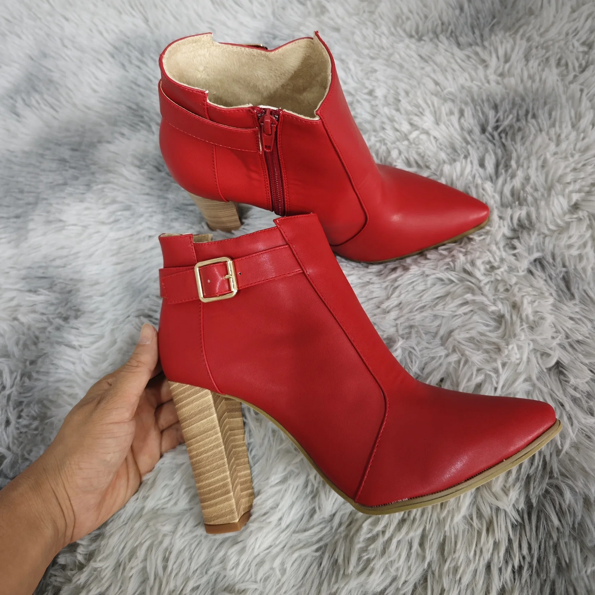 

Women Ankle Boots Winter Autumn Fashion Zipper Pointed Toe Thick High Heels Lady Elegant Shoes Heeled Sexy Nightclub Short Boots