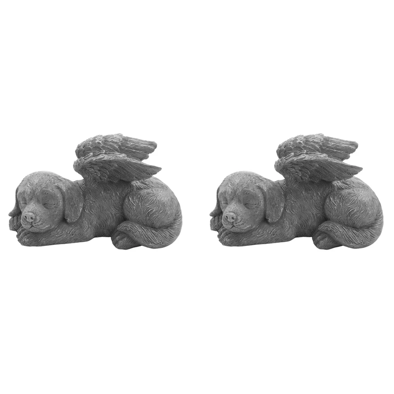 

2X Dog Angel Pet Memorial Tombstone Marking Carved Statue, Resin, Stone Finish