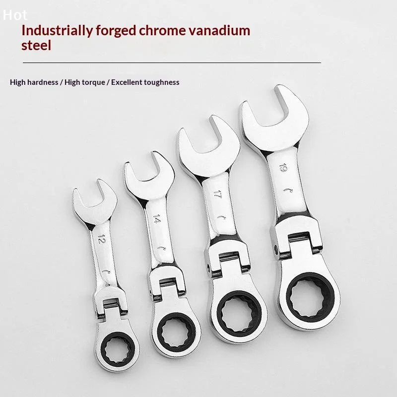 Mini Short Handle Ratchet Wrench With Movable Head Quick Dual-purpose Open End Wrench Hardware Tool Labor-saving Wrench