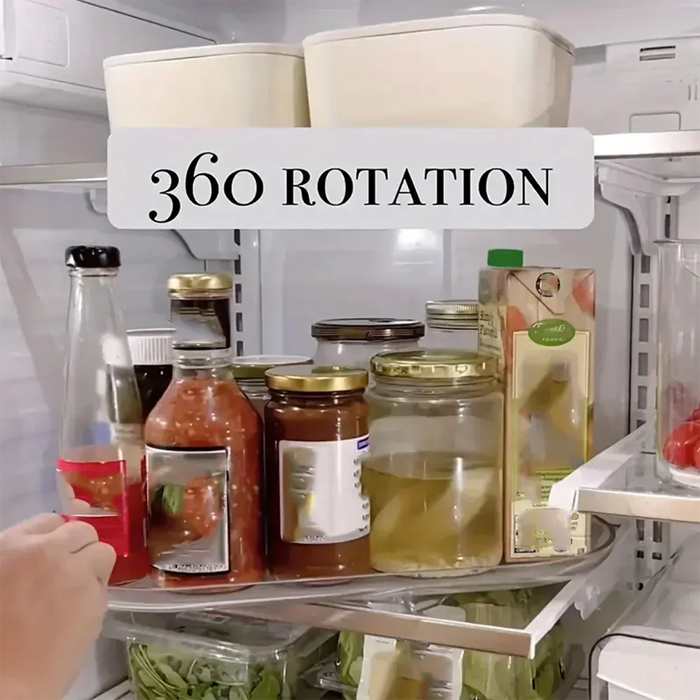 1 Piece Storage Tray, 360-Degree Refrigerator Storage Rotating Tray, Used for Kitchen Spice Jars and Sundry Storage Turntable