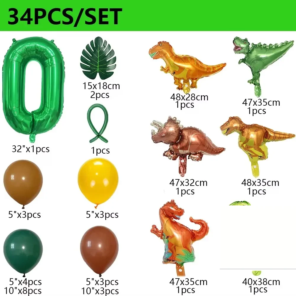 32 英寸 Number Dinosaur Birthday Party Dino Balloons Palm Leaf Set First Bthday Boy Party Kids Baby Shower Jungle Safari Deco view 2