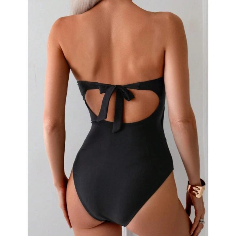 المرأة المقطوعة من ملابس السباحة الحلقات المعدنية بدلة الاستحمام 1 PC Bandeau Swimsuit .0xxe