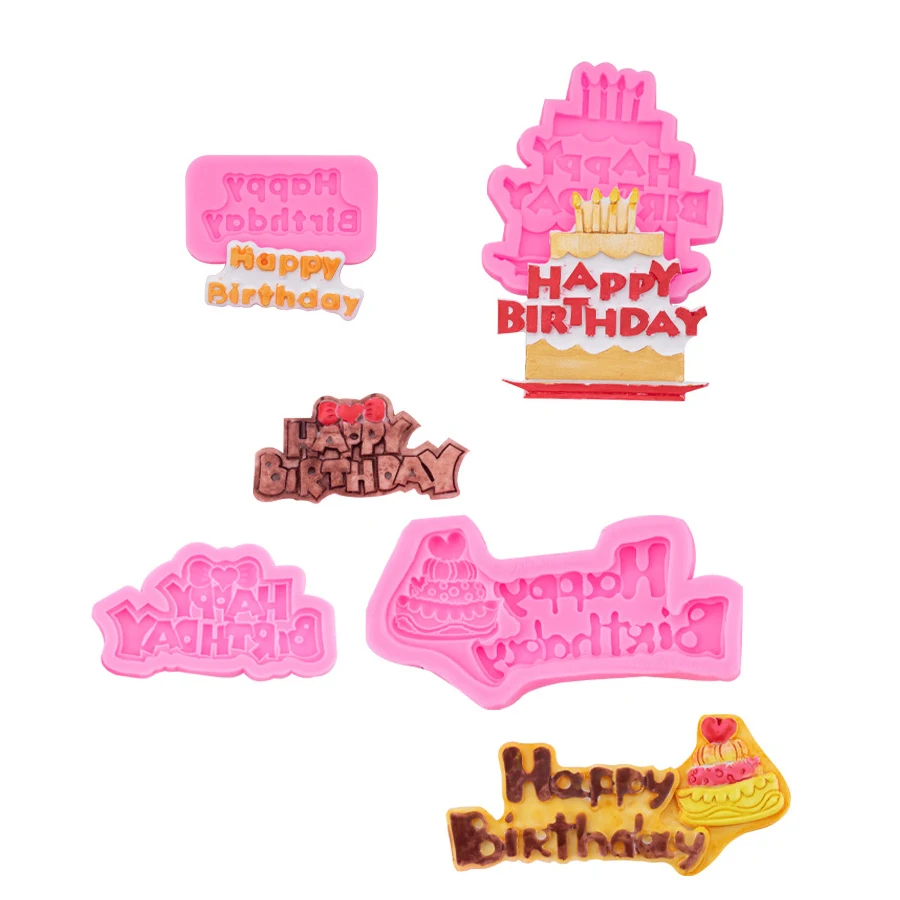 Happy Birthday Kitchen Ware Cooking Tools Chocolate Mini Cake Decorating Silicone Mold Pastry For Baking Fondant Candy Sugar