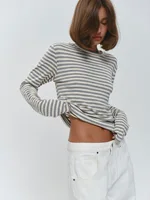 Bornladies Autumn New Fashion Women Cotton Striped Long Sleeve T Shirt Office Casual Simple Round Neck Pullover Tops & Tees - Image 4