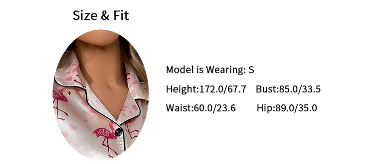 Damen-Pyjama-Set, Herz-Druck, Satin-Pyjama, lässig, kurzärmelig, Reverskragen, Oberteile und Hosen, Nachtwäsche und Loungewear für Erwachsene – Detail 2