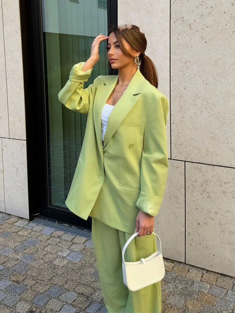 HH Women Suit Turn-Down Collar Long Sleeves Single-Breasted Pockets Lapel Blazers+Tripping Strap Decoration Zipper Pants