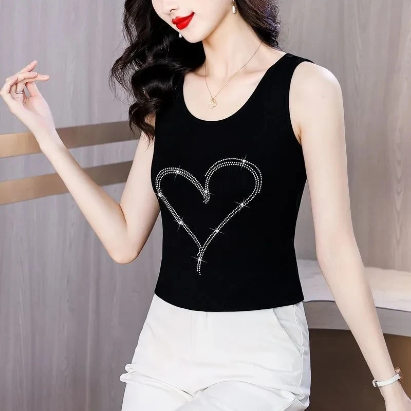 Women's Summer Love Pattern Print Vest Large Casual Sleeveless Loose Tank Top T-shirt Tank Sleeveless Slim Vest Tops New