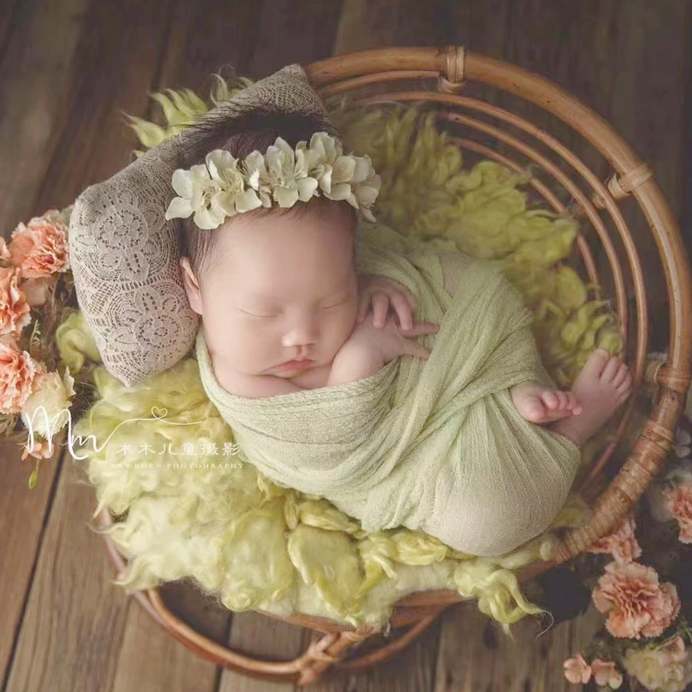 Pasgeboren Kaasdoek Wrap Baby Fotografie Rekwisieten Poseren Stof Katoenen Stretch Deken Hand Geverfd Pasgeboren Laag Wrap