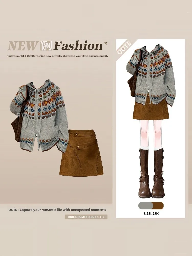 Cisas ニット Aライン スカートセット レディース 冬用 暖かい スカート エスニック アーティスティック アンサンブル ロングスカート Cisas...