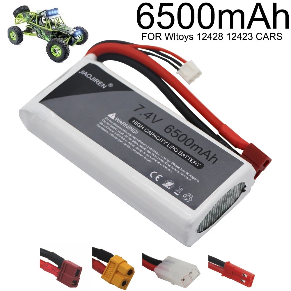 Akumulator do RC Lipo 2S 7.4V 6500mAh 10C Max 60C dla Wltoys 12428 12423 samochodów RC ulepsz części akumulatorów do zabawki zdalnie sterowane