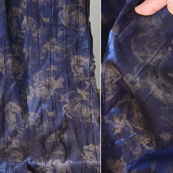 Blue Pleated Rose Hot Stamping Printing and Dyeing Creative Pleated Shirt Dress Clothing Designer Fabric