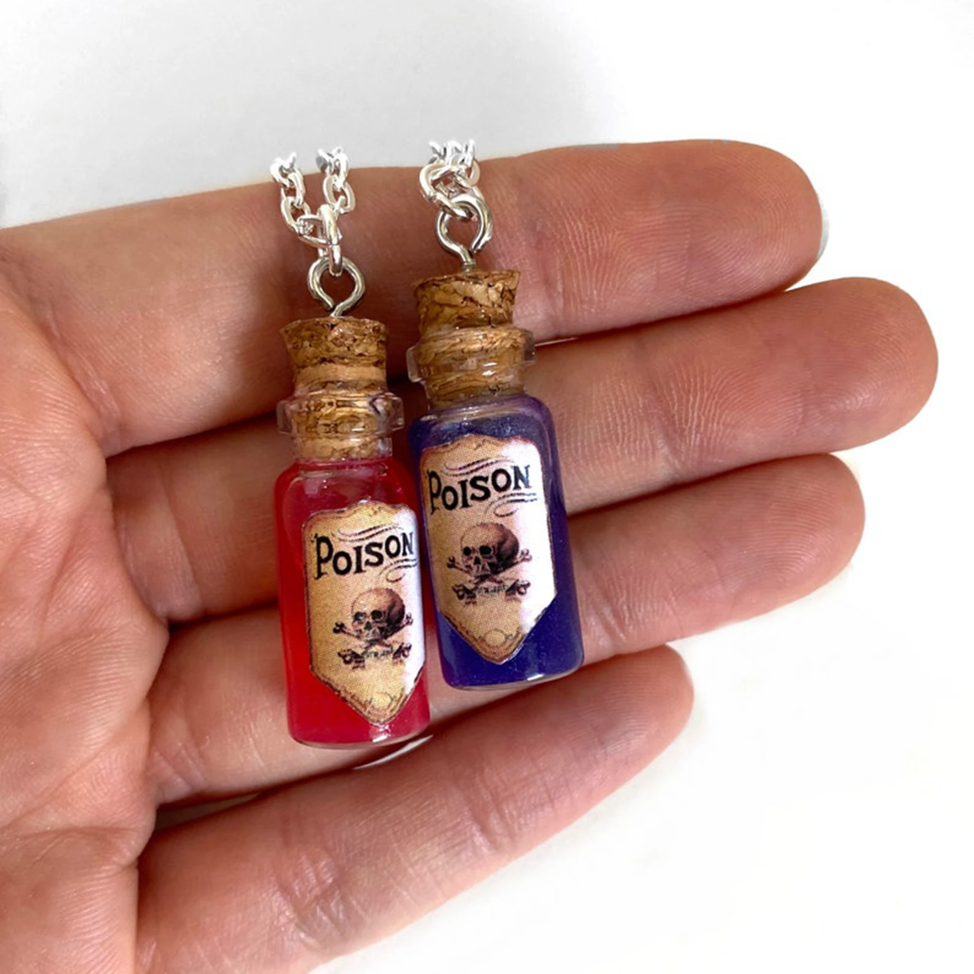 Poison Glass Bottle Necklace Poison Vial Charm Many Colors Liquid Shimmer Halloween Gothic Apothecary Jars and Bottles