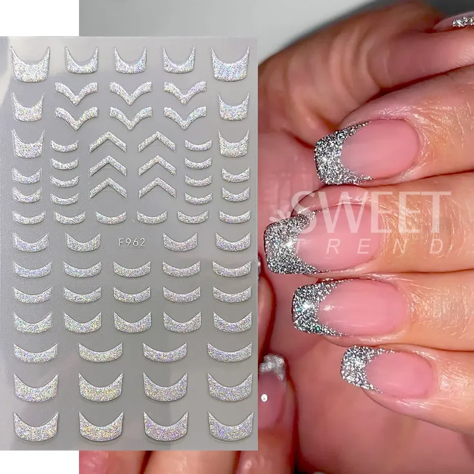 3d reflektierende goldene Glitzer aufkleber Silber pulver Schmetterlings stern Französisch holo graphische Linien Nail Art Aufkleber Dekoration Maniküre