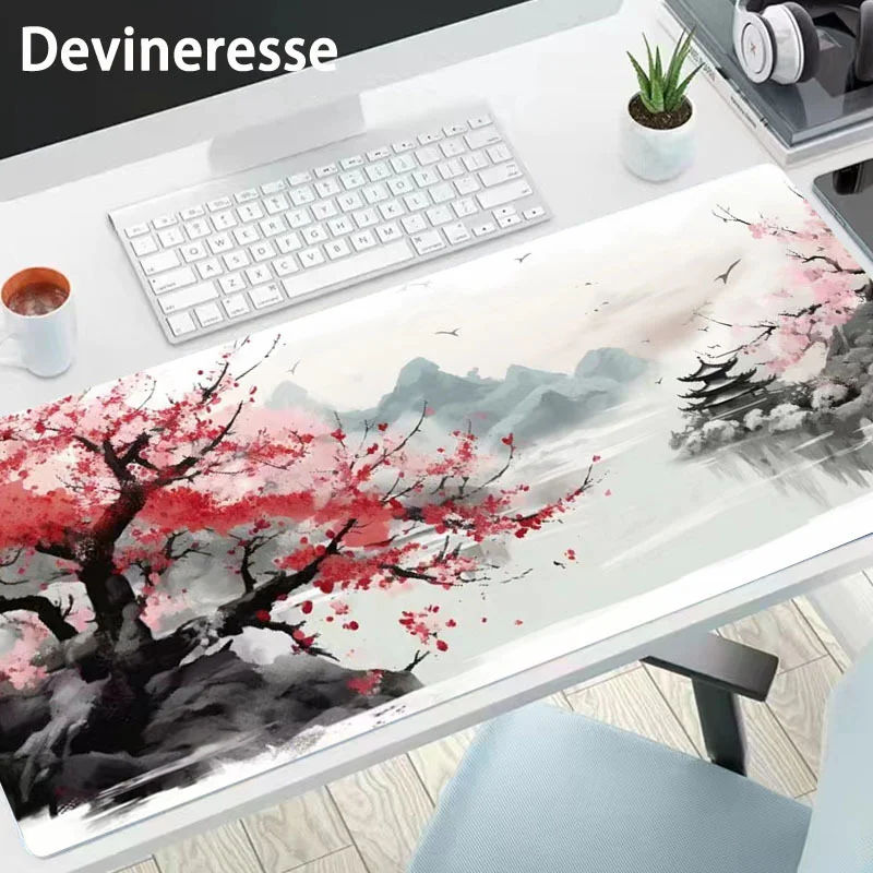 

Ink Style Cherry Plum Blossoms Gaming Mouse Pad Desk Mat Desk Large Gaming Mousepad Office Keyboard Pad Computer Mouse Non-Slip