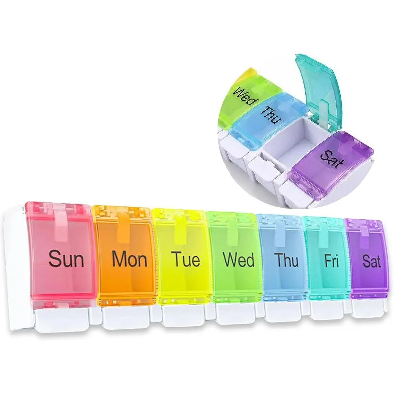Push Button 7 Day Pill Box Detachable Colorful Weekly Pill Organizer Portable Medicine Storage Case