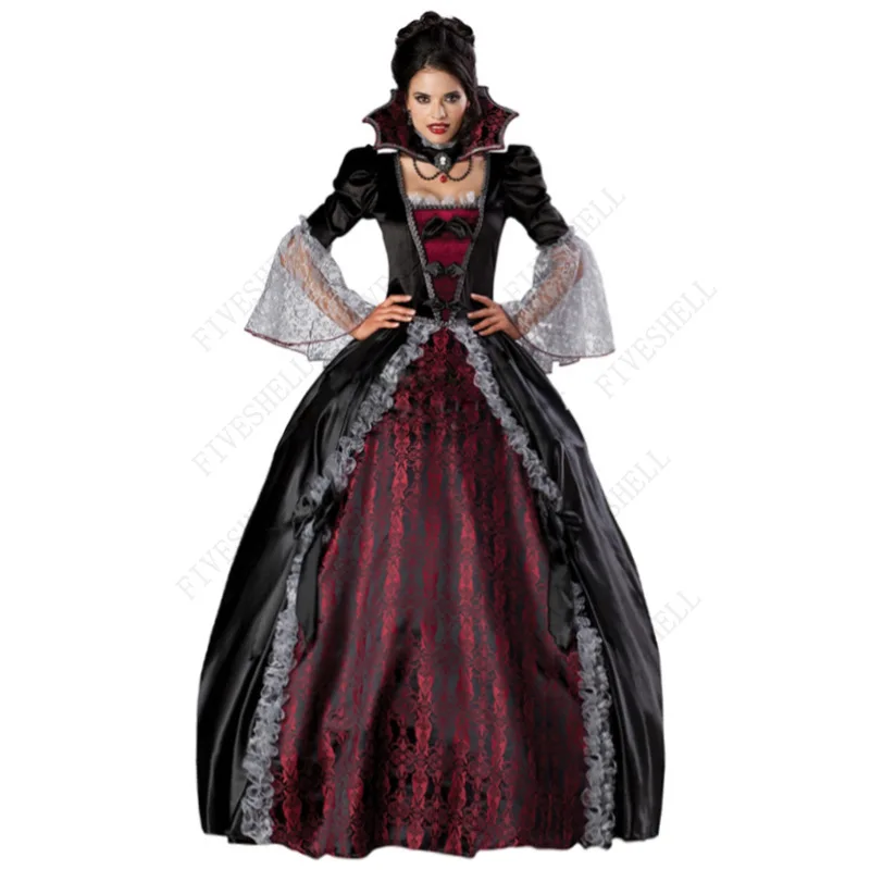 Medieval Halloween Ghost Bride Vampire Cosplay Costume For Women  Retro Stand Collar Dress Masquerade Carnival Party Cothes