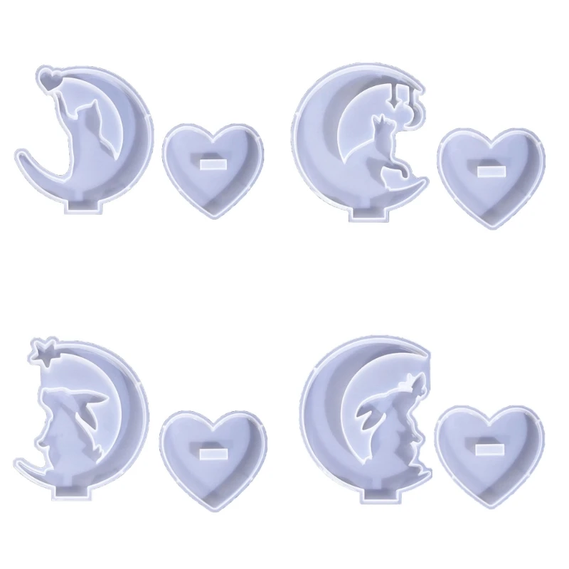 Resin Molds Crescents Moon Silicone Mold for Epoxy Resin Casting Mould with Heart Base Rabbit Ornament for Home Car R3MC