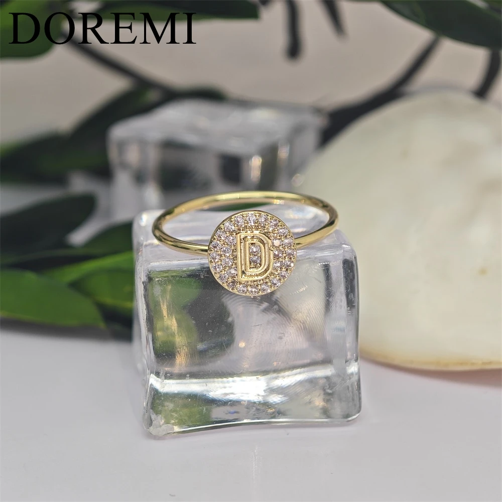 DOREMI Girls Women Initial Letter Ring Mirco Pave Zircon Full Stone Letters Custom Ring Girls Jewelry