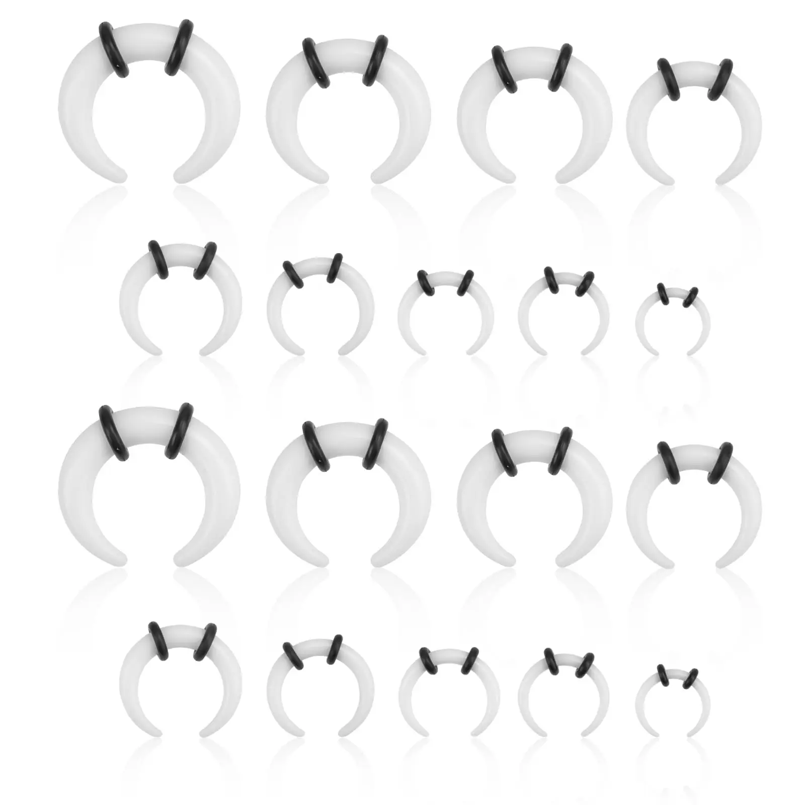 18 Pcs Acrylic Horseshoe Septum Pincher Rings C Shape Ear Stretching Taper Gauge Black White Clear for Men Women