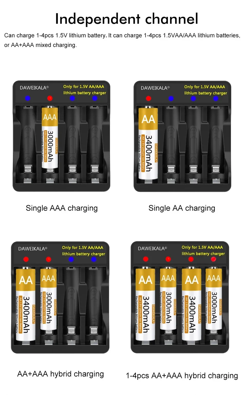 

AA Battery 1.5V Li-ion AA Rechargeable Battery AA 3400mAh Lithium-ion Battery for remote control mouse small fan Electric toy