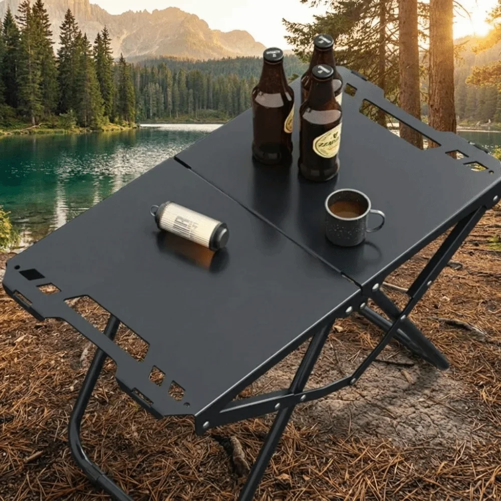 Portable Folding Camping Table Outdoor Picnic Table Edge Design Hanging Storage Space Travel BBQ Table